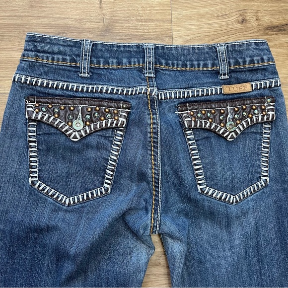 Cowgirl Tuff Co. Womens Heavy Stitch Bootcut Blue Jeans Sz 29 Turquoise Leather - Picture 9 of 12